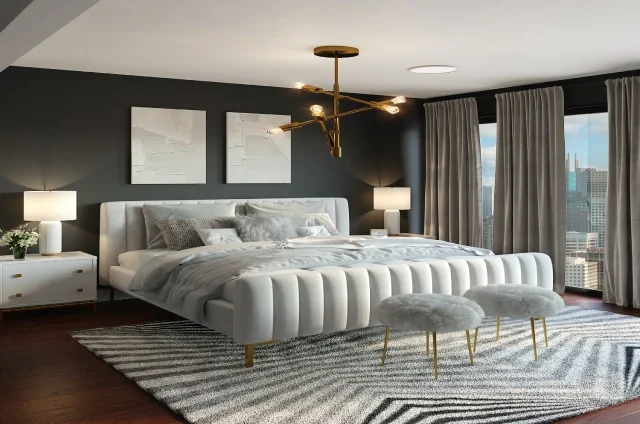best HOME INTERIOR in chennai with grey and black Bedroom Interior design