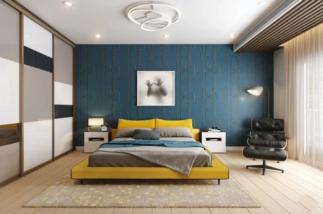 interior design in chennai with blue designer wall bedroom bedroom