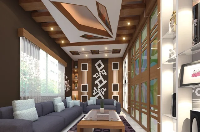 home interior designer in Chennai designed a wooden false ceiling