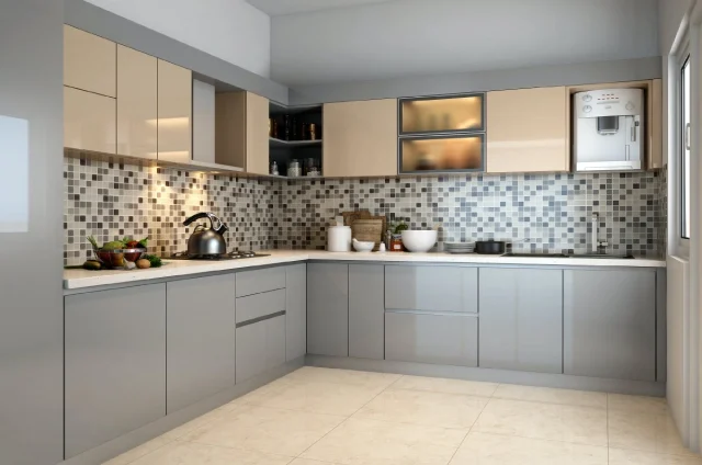 modular kitchen design with a L-shaped kitchen