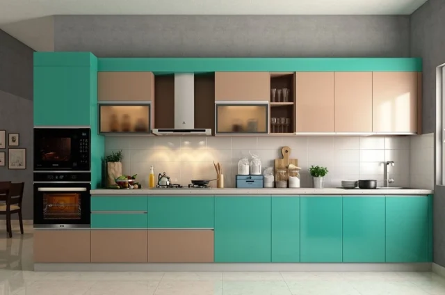 home interior design in chennai with a straight kitchen in green