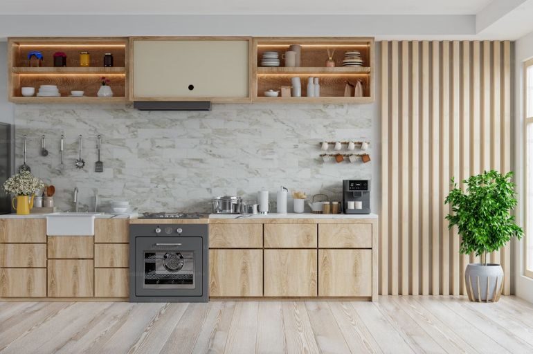 Wooden Finish Straight shaped Kitchen in chennai