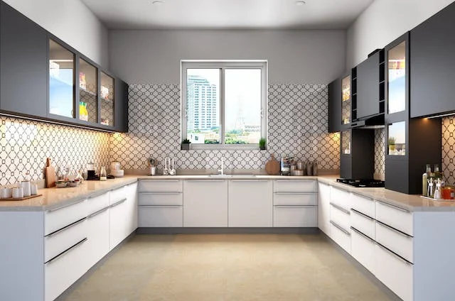 interior designer in chennai with a U-shaped kitchen