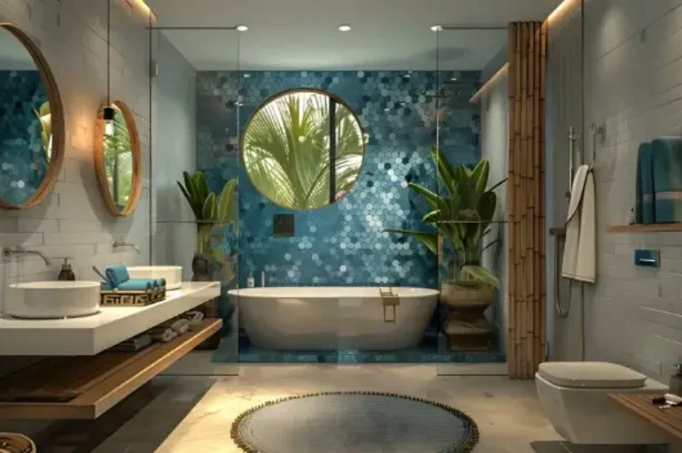 Eclectic bathroom interior