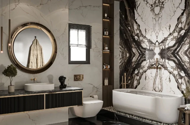 Interior Designer in Chennai with a Black and White Luxury Washroom